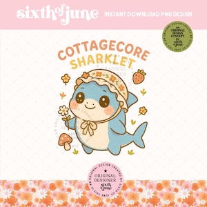 Cottagecore Shark PNG, whimsical shark design, cute ocean clipart, aesthetic sea creature art, digital download, boho coastal wall art, POD