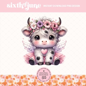 Design PNG mignon vache Highland, tendance adorable ange bébé vache Saint-Valentin Clipart, graphiques de ferme de vache de campagne, amateur de vache PNG, POD