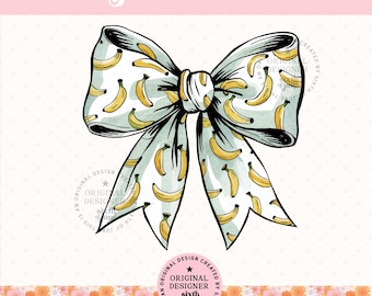 Banana Coquette Bow PNG, Fruit Bow Sublimation Design, Cute Girly Shirt PNG, Trendy Aesthetic Clipart, Digital Download