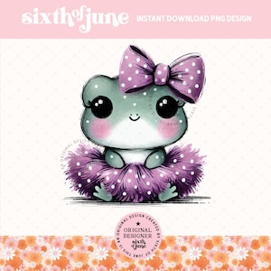 Schattige kikker PNG, schattige girly tutu coquette kikker clipart, strik babyshower illustratie, kinderkamer kunst voor uitnodiging, T-shirt, kunst aan de muur