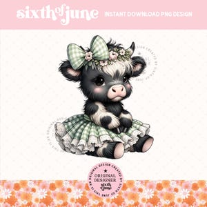 Jolie vache Highland printanière Png, Design en sublimation de décoration printanière de ferme, vache d'été Png, vache Highland Vichy, graphiques de chemise fille, amateur de vache Png