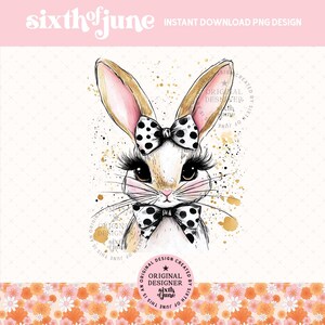 Kokette Osterhase PNG, dalmatiner Schleife Glitter Brushstroke Häschen, trendiges rosa Kokette Häschen png, Ostern Png, Mädchen Kinder Ostern Sublimation