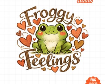 Froggy Feelings Clipart PNG, Cute Frog Love Design, Kawaii Frog with Hearts, Valentine Frog Art, Whimsical Frog PNG Download