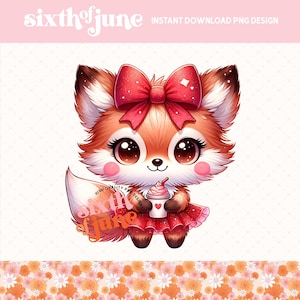 Adorable design en sublimation PNG pour la Saint-Valentin, amateur de café Png, Saint-Valentin PNG, Clipart renard à la mode, animaux de la forêt Png, Dtf