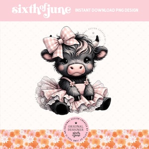 Jolie vache Highland printanière Png, Design en sublimation de décoration printanière de ferme, vache d'été Png, vache Highland Vichy, graphiques de chemise fille, amateur de vache Png