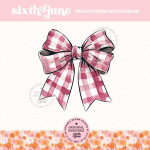 Preppy Rose Gingham Coquette Bow PNG Sublimation, Grandmillennial Pretty Bow Clipart, Trendy Girly Png, Whimsical Girls T-Shirt Design