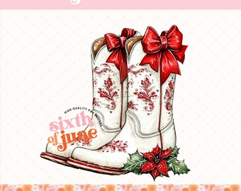 Western Coquette Boots png, Christmas Cowgirl Boots, Red Bow Boots png, Girly Western Christmas Design, Cowboy Boot Aesthetic