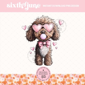 Perro coqueto Labradoodle soplando burbujas PNG, diseño de camiseta de sublimación de Goldendoodle de moda, PNG coqueto rosa, amante de los perros, San Valentín