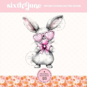 Süßes Kokette Häschen Blowing Bubble Valentines PNG, Trendy Valentines Kaninchen Sublimations-Shirt Design, rosa Kokette PNG, Bunny Lover, POD