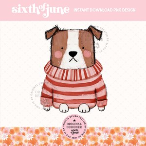 Joli chien en illustration de pull rayé PNG, conception de sublimation de chien pour T-Shirts en téléchargement numérique PNG, animaux Png, animaux de compagnie Png, tricot Png