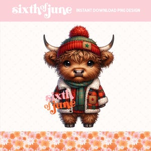 Cute Highland Cow Flannel Jacket and Beanie Png, Highland Cow Design, Cow Sublimation, Western Png, Cute PNG Cow, Trending Highland Cow Art