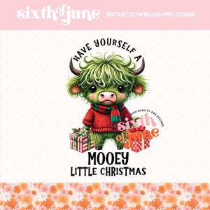 Mooey Christmas Cute Highland Cow Demure Christmas PNG Sublimation, Funny Cow Festive Holiday PNG, Trending Christmas Holiday Graphics, POD