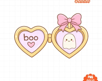 Cute Ghost Inside Locket PNG, Pastel Halloween Clipart, Kawaii Spooky Ghost PNG, Digital Sublimation Design, Ghost in Locket Art, PNG File