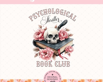 Psychological Thriller Book Club PNG, Dark Book Lover Design, Gothic Reader Aesthetic, Crime Thriller PNG, Bookish Dark Academia