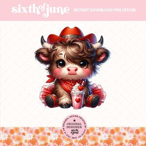 Diseño de sublimación PNG de vaca de las Tierras Altas para San Valentín, vaca de San Valentín de chica campestre, vaca linda de San Valentín occidental, clipart de ternero de las Tierras Altas