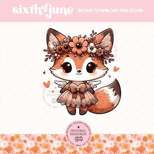 Ange mignon bébé renard sublimation Png Design, adorable bébé renard Tutu à la mode des cliparts, dessins d'amant de renard, clipart animal fleur des bois, POD