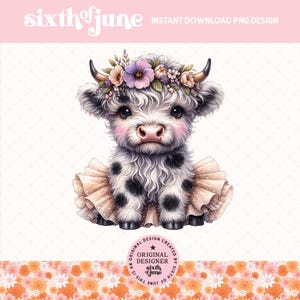 Mignonne vache Highland Sublimation Design, tendance Adorable bébé vache Tutu Clipart, fille de la campagne vache ferme Png graphiques, vache amant ferme PNG