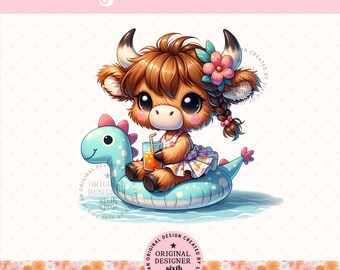 Cute Summer Cow png, Highland Cow Beach png, Cute Cow Floaty png, Summer Aesthetic Animal png, Cow Lover Summer Design