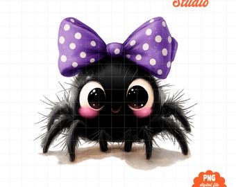 Cute Spider png, Coquette Bow Halloween, Kawaii Spooky Cute png, Pastel Goth Aesthetic, Purple Bow Spider