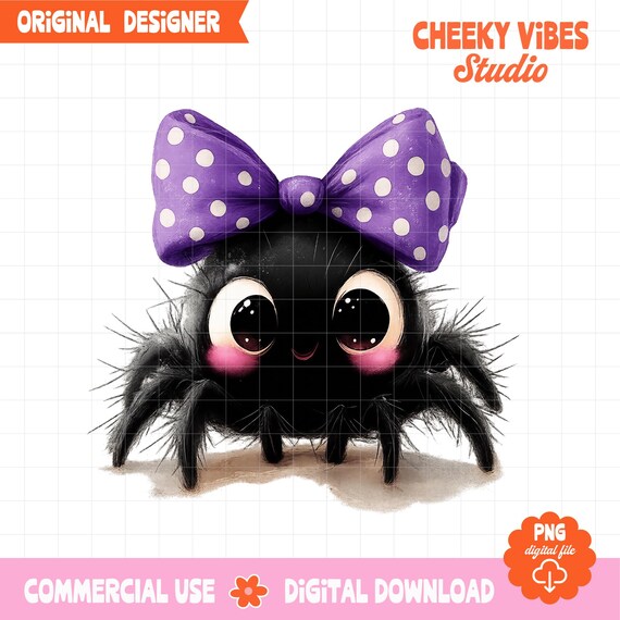 Cute Spider png, Coquette Bow Halloween, Kawaii Spooky Cute png, Pastel Goth Aesthetic, Purple Bow Spider