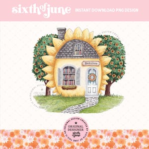 Cute Book Lover PNG Illustration, Trendy Sunflower Bookshop Clipart, Reading PNG, Bookish Bookstore Sublimation Design, Whimsical Bookworm
