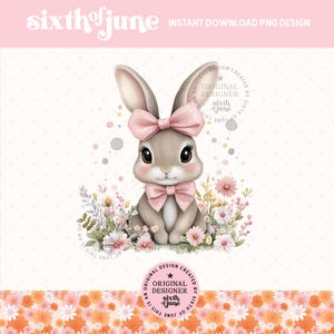 Coquette Easter Bunny PNG, Design di sublimazione di Pasqua, Coniglietto alla moda con fiocco Png, Clipart di coniglietto di Pasqua, Coniglietto acquerello Png, Fiocco rosa Png