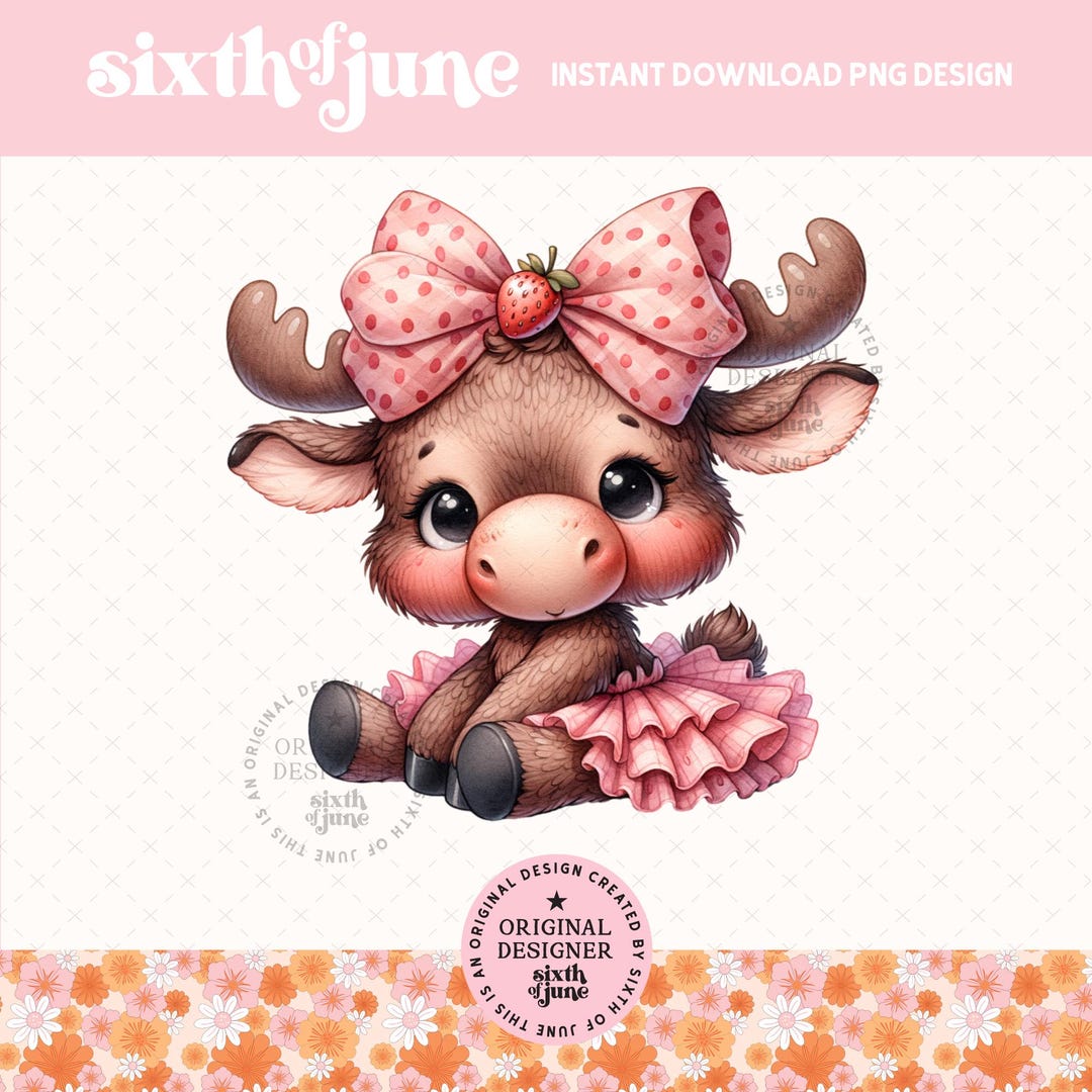 Spring Cute Moose Coquette Strawberry Bow Spring Moose PNG, Cute Moose Clipart, Pink ...