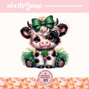 Dia de São Patrício Bebê Vaca das Terras Altas PNG, Sorte de São Patrício Png, Vaca Fofa Png Camiseta Moletom Design de Sublimação, Vaca Clipart Design Digital