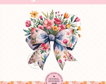 Floral Coquette Bow PNG, Spring Flower Bow Sublimation Design, Cute Girly Shirt PNG, Aesthetic Bow Clipart, Digital Download