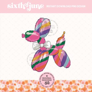 Cute Retro Stripes Print Coquette Balloon Dog Png Sublimation Design, Kids Invitation Party Balloon Animal, Preppy Girly Graphics Dog Lover