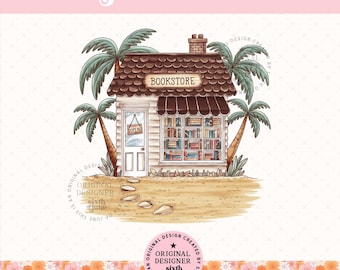 Beach Book Lover PNG, Coastal Bookstore Design, Summer Reading PNG, Bookish Beach Aesthetic, Cozy Reader Gift
