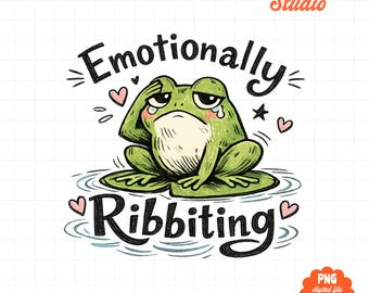 Emotionally Ribbiting Frog Clipart PNG, Sad Frog Pun Design, Mental Health Frog Art, Cute Crying Frog, Funny Frog PNG Download