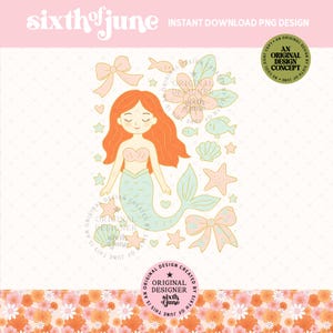 Kawaii Mermaid Clipart PNG, Cute Pastel Ocean Girl Art Download, Sea Animal Stickers for Planners, Journals, Scrapbooking, TRENDY PNG, Dtf