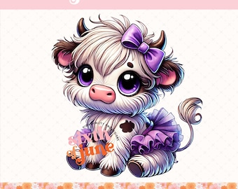Coquette Highland Cow PNG, Cute Cow with Bow Design, Girly Cow Clipart, Highland Cow Shirt PNG, Digital Download