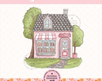 Cozy Bookstore png, Cottagecore Bookshop png, Cute Book Lover png, Whimsical Reading Aesthetic png, Bookish House Design