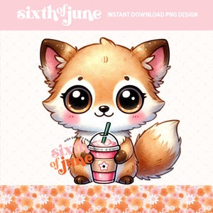 Lindo zorro con café helado PNG Descarga digital, Diseño de sublimación de animales kawaii, Adorable zorro con taza de café Clipart, Tendencias png, pod, dtf