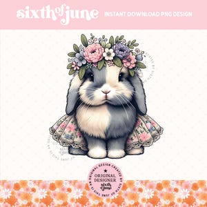 Lapin printanier mignon png, sublimation de lapin, clipart lapin tendance, conception de t-shirt lapin pour filles, cadeau pour amoureux des lapins, conception d'invitation, POD