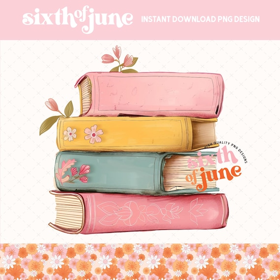 Book Stack PNG Sublimation Design, Cozy Reader Aesthetic, Vintage Books Clipart, Book Lover Gift, Cottagecore Digital Download