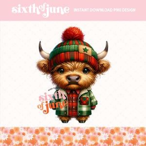 Cute Highland Cow Flannel Jacket and Beanie Png, Highland Cow Design, Cow Sublimation, Western Png, Cute PNG Cow, Trending Highland Cow Art