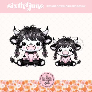 Diseño de sublimación PNG de mini vaca de las tierras altas occidentales linda para el día de la madre, mamá del campo PNG, adorable clipart de vaca bebé, lindo paquete de vacas, DTF
