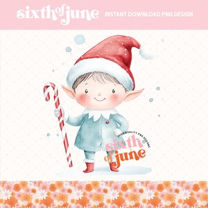 Christmas Elf Boy Sublimation Design, Cute Elf Holding Candy Cane PNG, Watercolor Christmas Digital Download, Holiday Clipart for Crafts