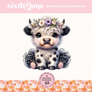 Mignonne vache Highland Sublimation Design, tendance Adorable bébé vache Tutu Clipart, fille de la campagne vache ferme Png graphiques, vache amant ferme PNG