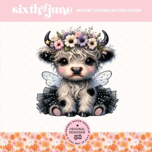 Mignon fée Highland vache Sublimation Design, tendance Adorable bébé vache Tutu Clipart, fille de la campagne vache ferme Png graphiques, vache amant PNG
