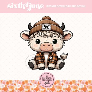 Cute Highland Cow Png, Trendy Highland Cow Design, Cow Clipart, Western Png, Cow Bundle Png, Highland Cow Art, Western Sublimation, DTF, POD