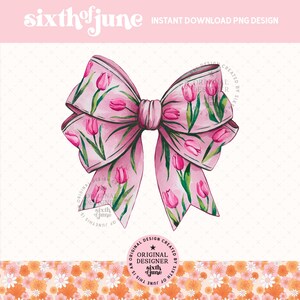 Leuke lente tulp coquette roze strik png sublimatie, tulp minnaar cadeau png, trendy natuur clipart, grillig meisjes T-shirt design, dtf, pod