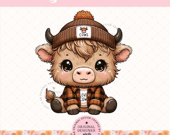 Cute Highland Cow Png, Trendy Highland Cow Design, Cow Clipart, Western Png, Cow Bundle Png, Highland Cow Art, Western Sublimation, DTF, POD