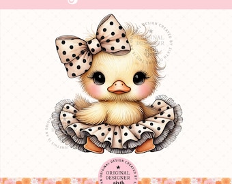 Coquette Baby Duck PNG, Leopard Bow Duck Design, Cute Girly Easter Duck PNG, Boutique Animal PNG, Aesthetic Duck Clipart