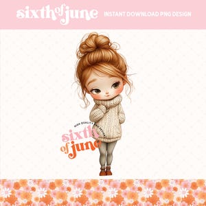 Cute Autumn Girl Illustration PNG, Fall Season Sublimation Design, Cozy Sweater Art, Clipart for Sublimation Printing, POD, Tote Bag, Mug