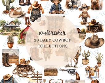 30 Cowboy acquerello Clipart bundle PNG-Carino Cowboy-Wild West PNG -Acquerello Cowboy Baby Clipart-Primo Rodeo Compleanno Clipart