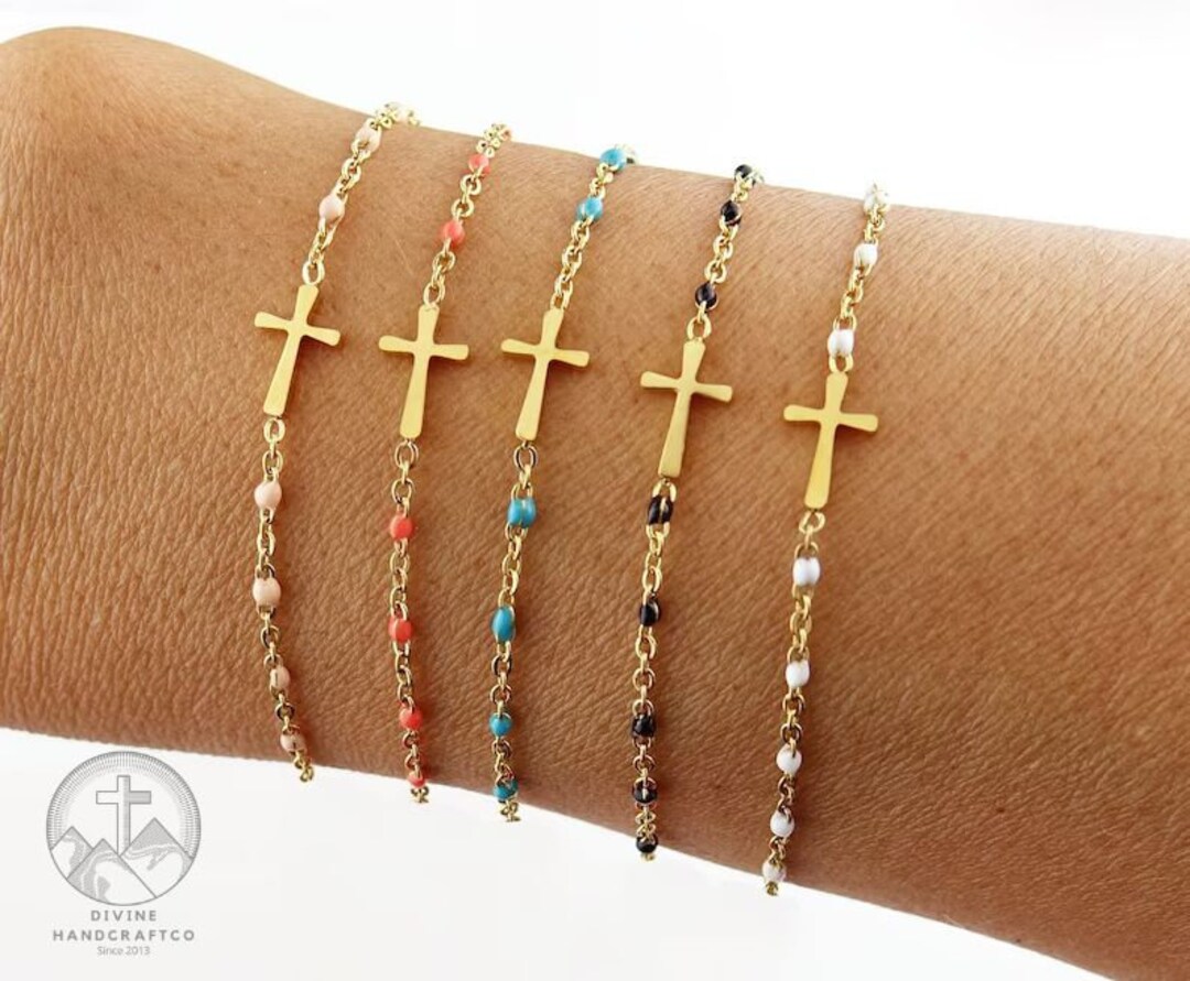 Gold Christian Cross Bracelet Elegant Thin Chain Stainless Etsy